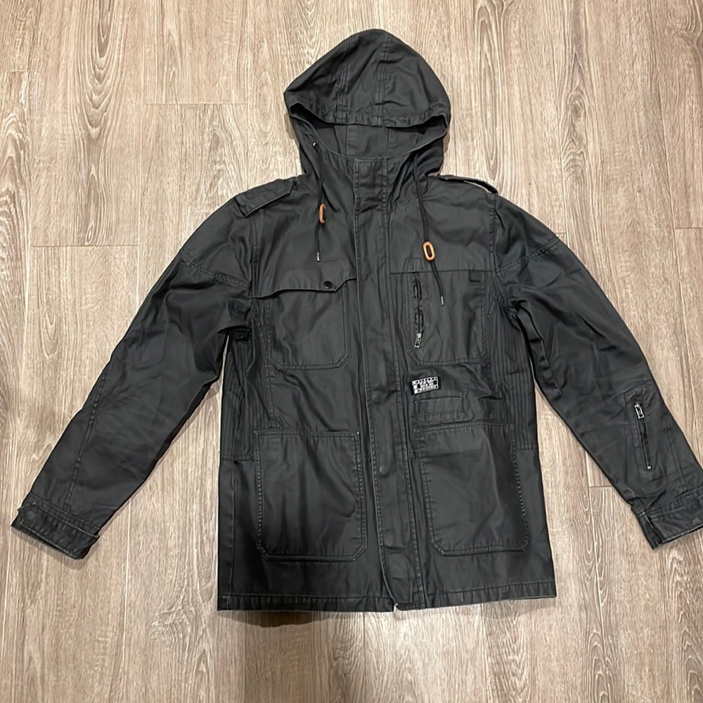 Black Hurley covert grey black jacket with hood